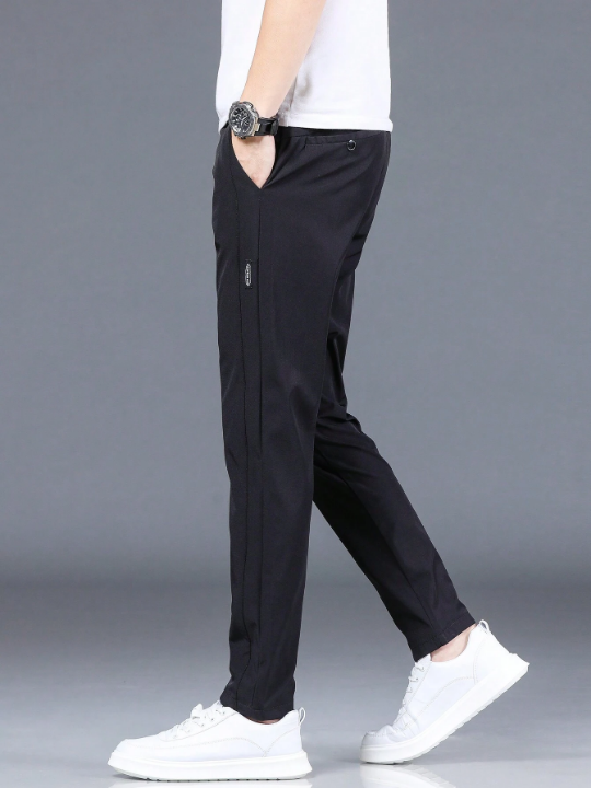 Men's Solid Color Casual Pants With Pockets