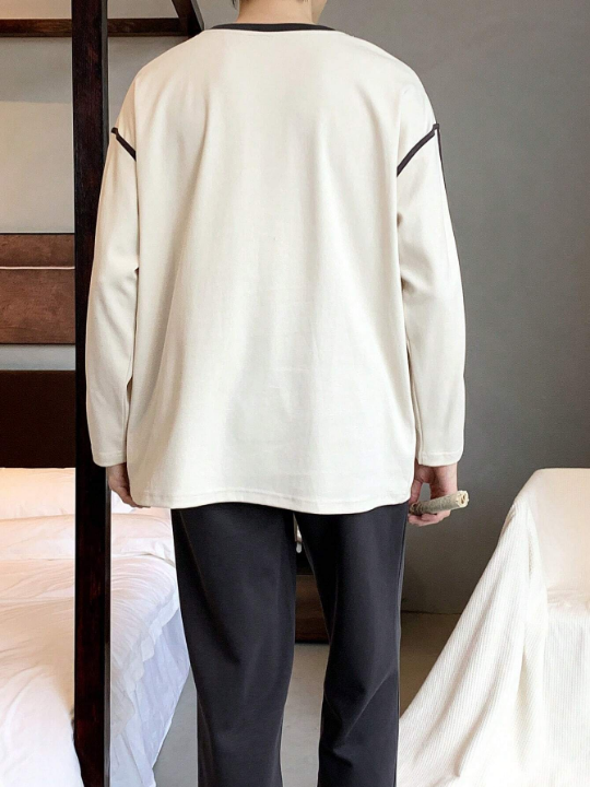 2pcs/Set Men's Casual Style Spring & Autumn Letter Print Homewear Pajama Set