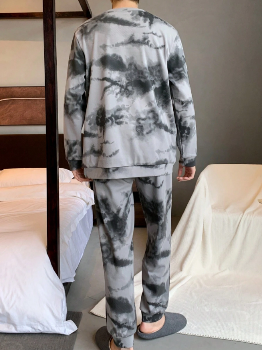 2pcs/Set Men's Casual Tie Dye Style Homewear Pajamas Set For Spring And Autumn