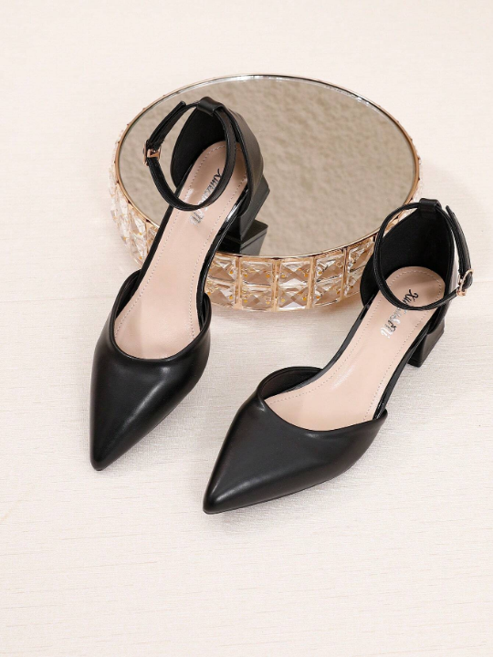 New Fashion Women's Black High Heels - Open Toe Mules, Chunky Heel Sandals, Pointed Toe Shoes