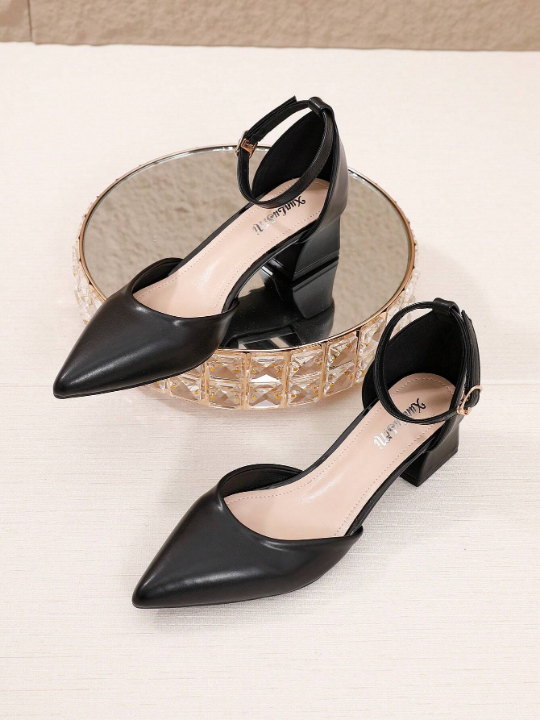 New Fashion Women's Black High Heels - Open Toe Mules, Chunky Heel Sandals, Pointed Toe Shoes