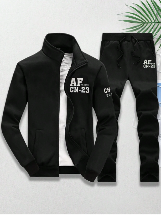 Men's Autumn/Winter Stand Collar Jacket And Pants Sports Suit Set