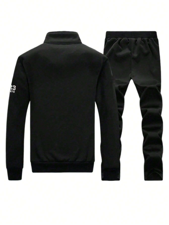 Men's Autumn/Winter Stand Collar Jacket And Pants Sports Suit Set