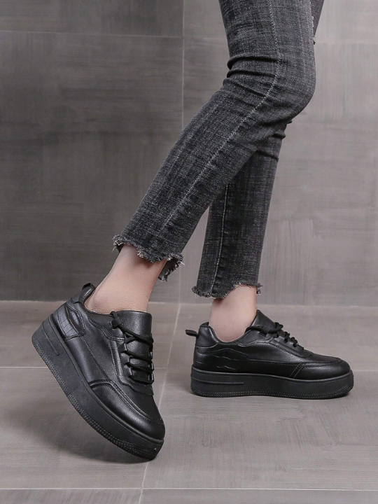 Spring/Autumn Fashionable Thick-Soled Height Increasing Lace-Up Women's Casual Shoes Waterproof Platform White Shoes