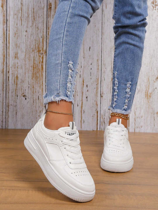 Spring & Autumn Fashionable High Platform, Front Lace-Up Women's Black Casual Shoes, Women's White Sports Shoes With Waterproof Platform