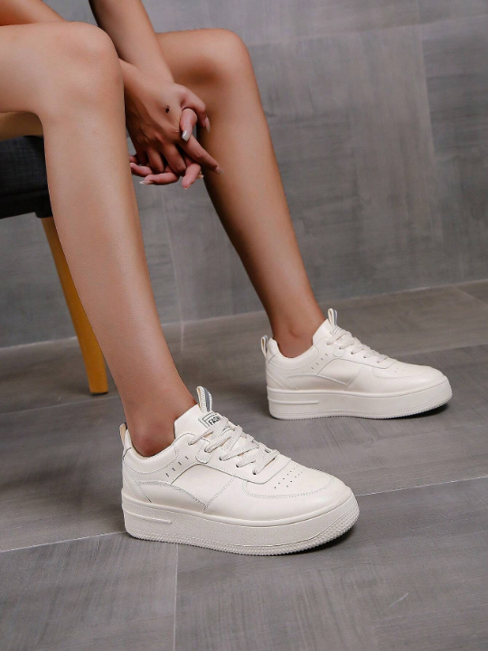 Spring/Fall Fashionable Thick-Soled High-Heeled Women's Black Casual Shoes, Women's White Sports Shoes With Waterproof Platform