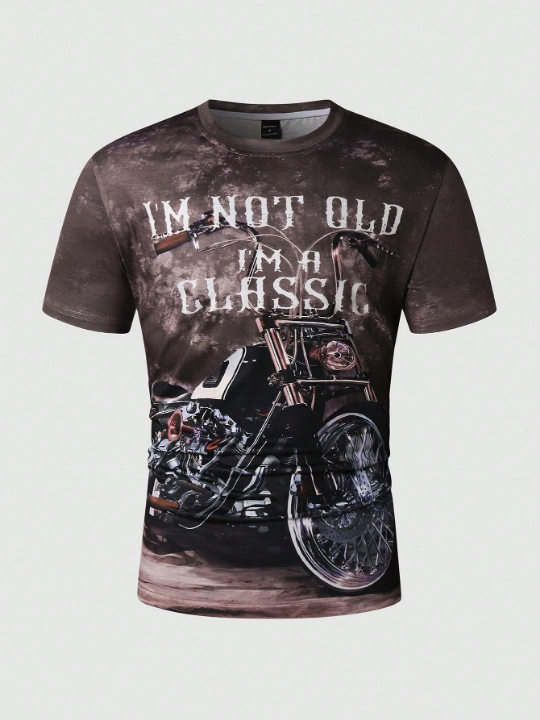 Manfinity EMRG Men's Summer Motorcycle Printed Round Neck Short Sleeve Casual T-Shirt With Slogan