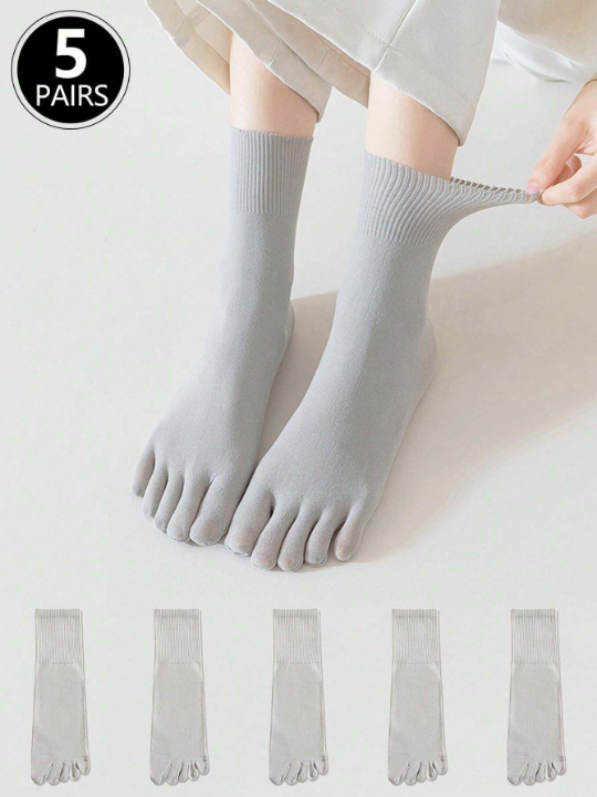 5pairs Women's Five-Toe Socks, Thin, Breathable, & Spring/Summer Style