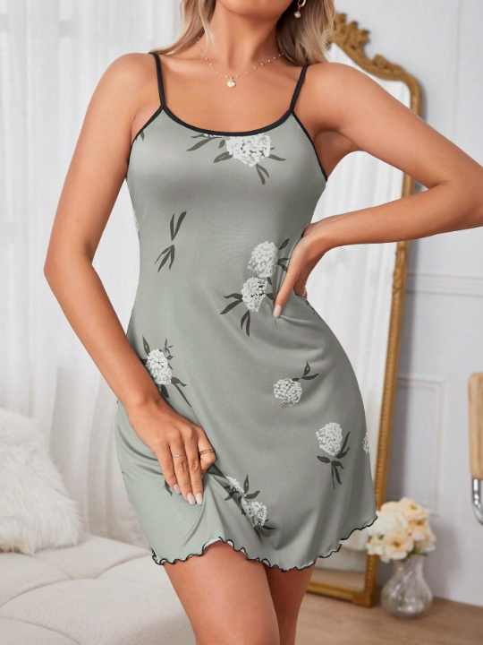 Summer Casual Floral Patterned Women's Camisole Sleeping Dress