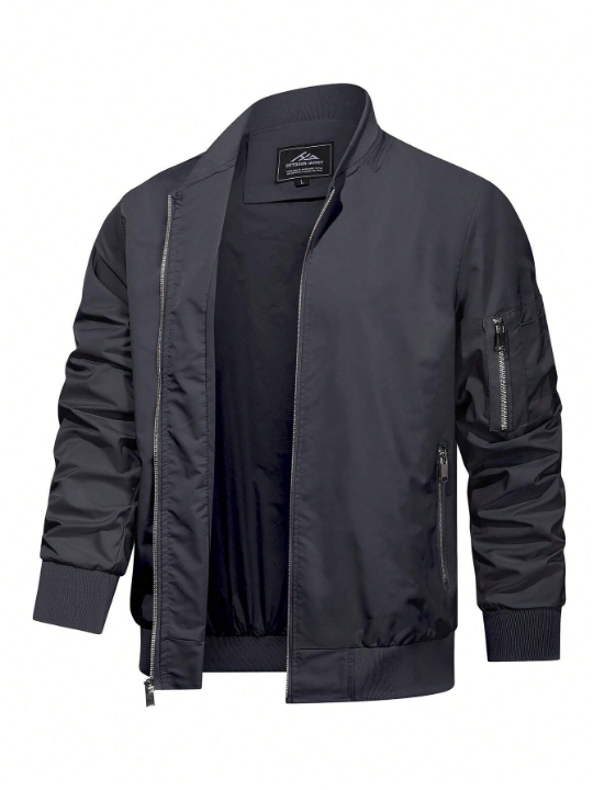 Men's Spring Casual Breathable Windbreaker With Zipper Pockets