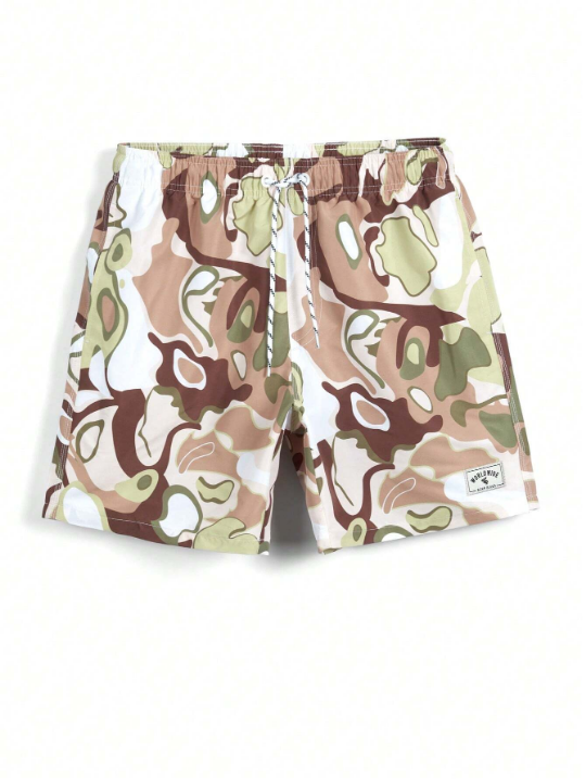 Manfinity Men's Stylish Printed Elastic Waist Drawstring Beach Shorts