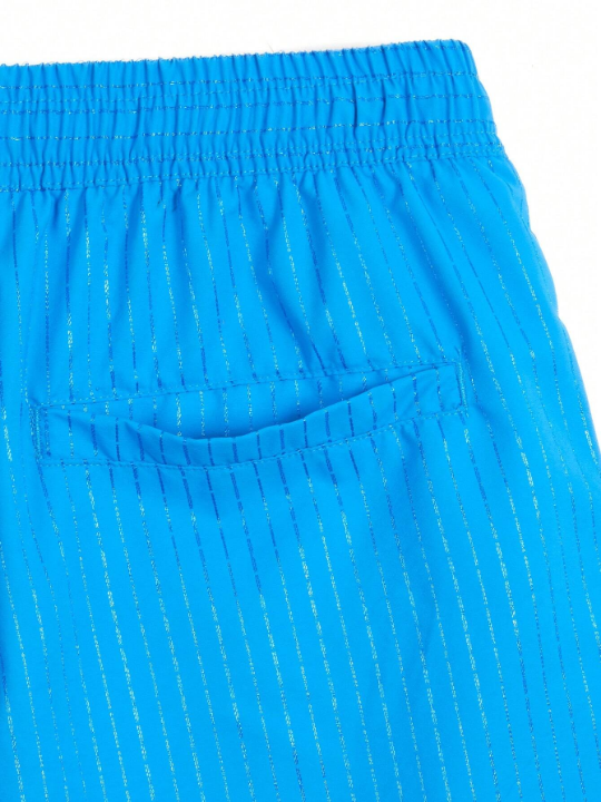 Men's Striped Print Drawstring Waist Beach Shorts