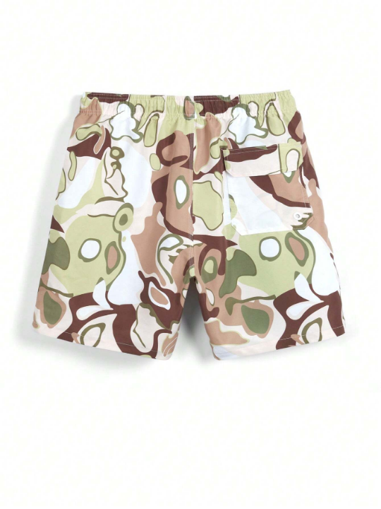 Manfinity Men's Stylish Printed Elastic Waist Drawstring Beach Shorts