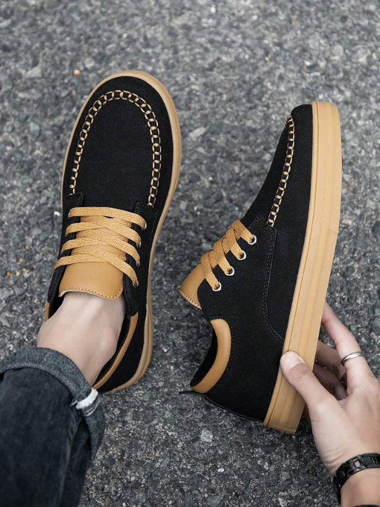 Men Suede Panel Shoes Sports Shoes Oxford Bottom Casual Shoes Fashionable Handmade Car Sewing Line All-Match Men Shoes