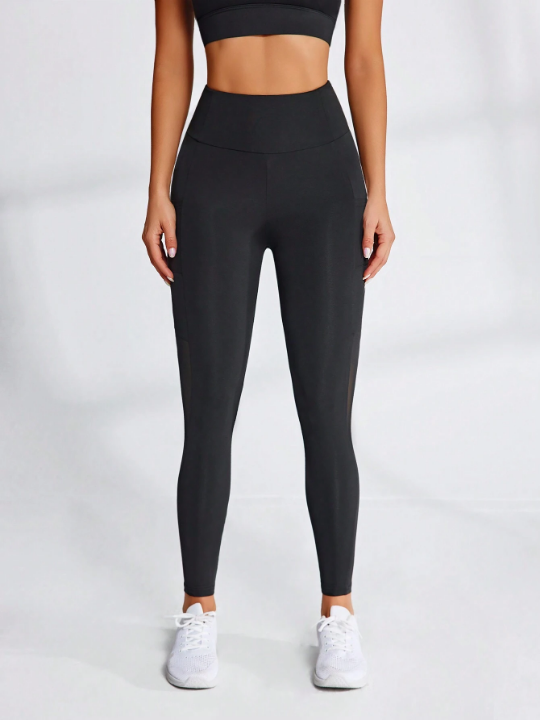 Mesh Panel Cell Phone Pocket Sports Leggings