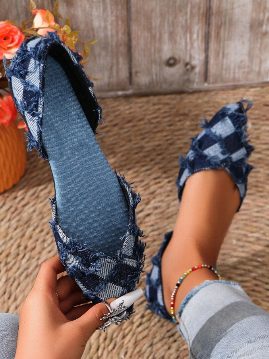 Women Plus Size New Arrival Denim Fabric Light Non-Slip Pointed Toe Flat Shoes For Summer