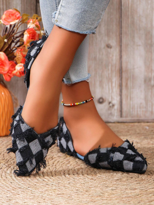 Plus Size Women's New Arrival Denim Fabric Pointed Toe Slip-Resistant Lightweight Summer Flat Shoes