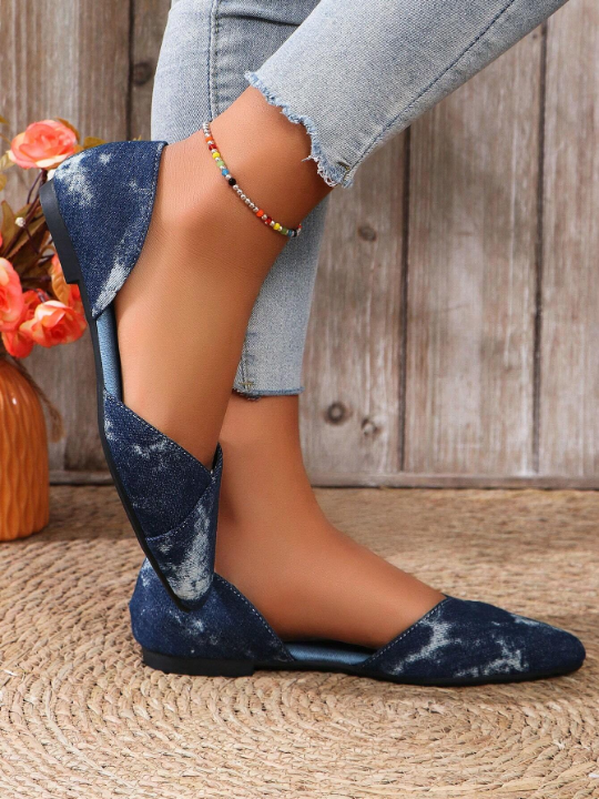 Women's Plus Size New Arrival Denim Fabric Lightweight Pointed-Toe Anti-Slip Summer Flat Shoes, All-Match Style