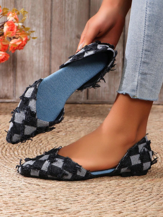 Plus Size Women's New Arrival Denim Fabric Pointed Toe Slip-Resistant Lightweight Summer Flat Shoes