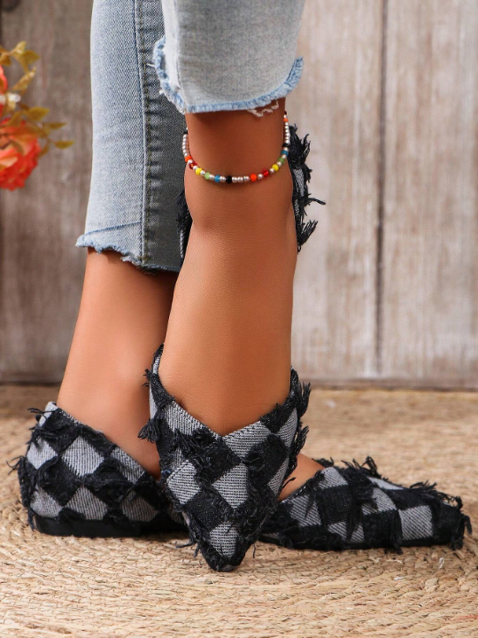 Plus Size Women's New Arrival Denim Fabric Pointed Toe Slip-Resistant Lightweight Summer Flat Shoes