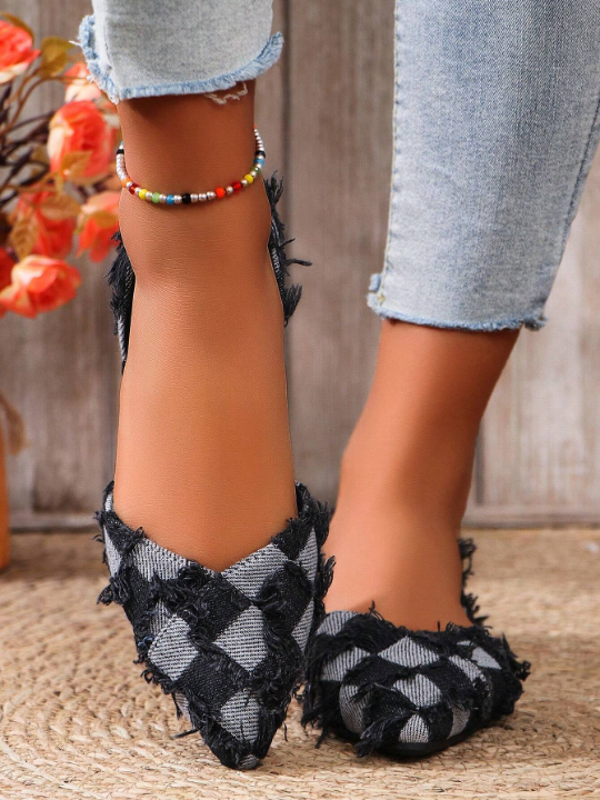 Plus Size Women's New Arrival Denim Fabric Pointed Toe Slip-Resistant Lightweight Summer Flat Shoes