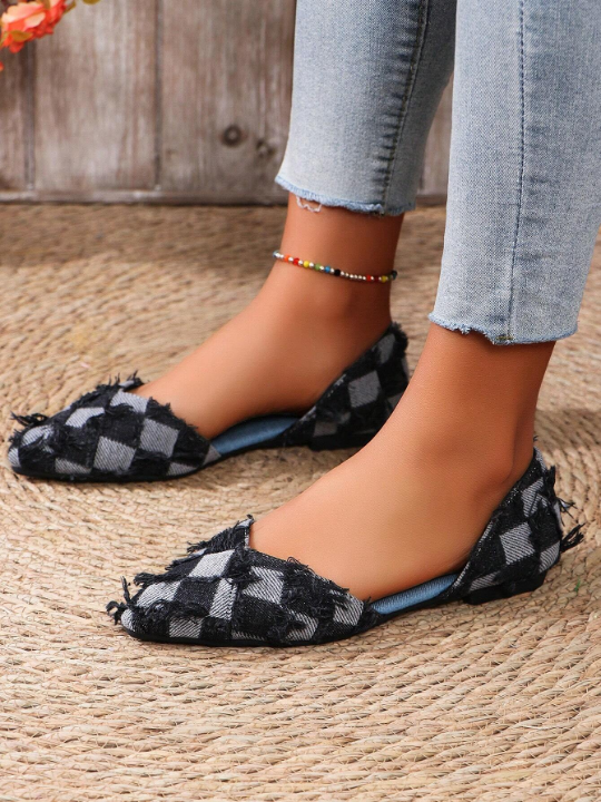 Plus Size Women's New Arrival Denim Fabric Pointed Toe Slip-Resistant Lightweight Summer Flat Shoes