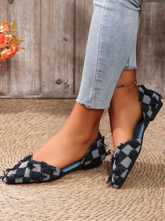 Plus Size Women's New Arrival Denim Fabric Pointed Toe Slip-Resistant Lightweight Summer Flat Shoes