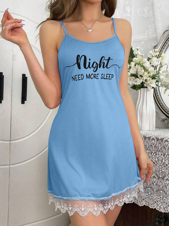 Women's Summer Knitted Milk Silk Letter Print Cami Dress