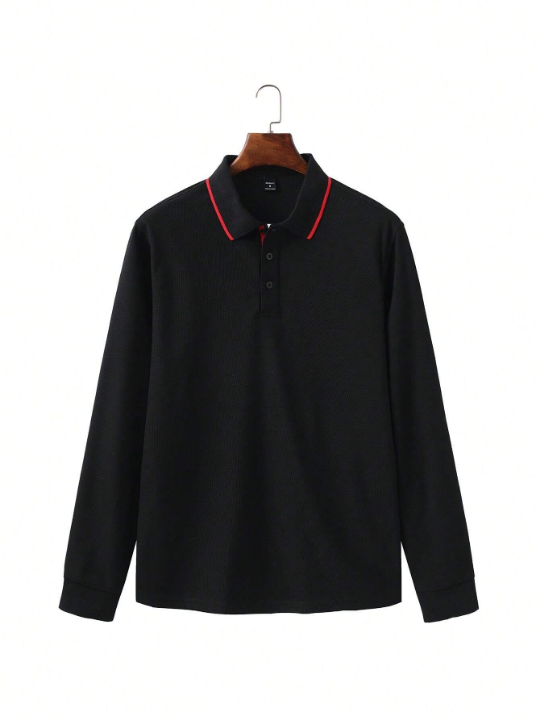 Manfinity Mode Men's Simple Long Sleeve Polo Shirt For Daily Wear