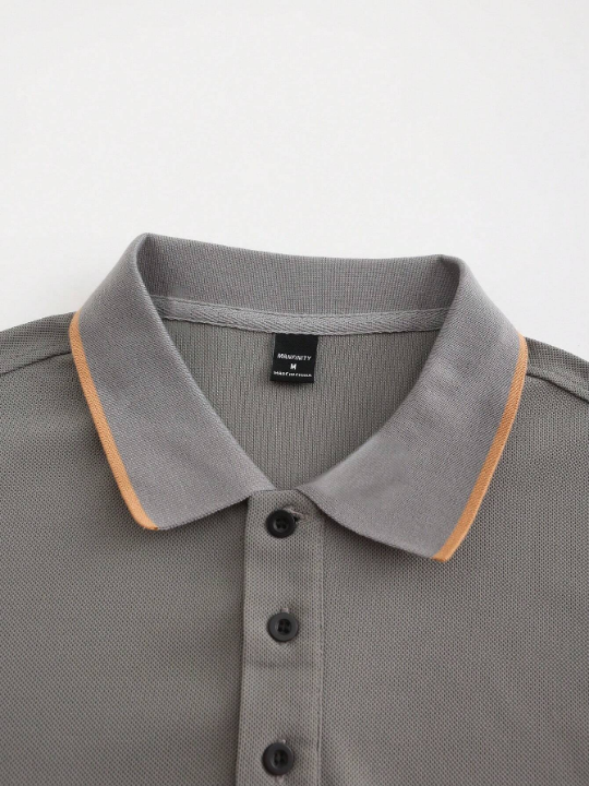 Manfinity Mode Men's Spring & Autumn Fashionable Business Simple Color Turn Down Collar Polo Shirt