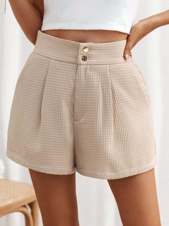 Frenchy Women's Solid Color High Waisted Shorts With Texture And Slanted Pockets