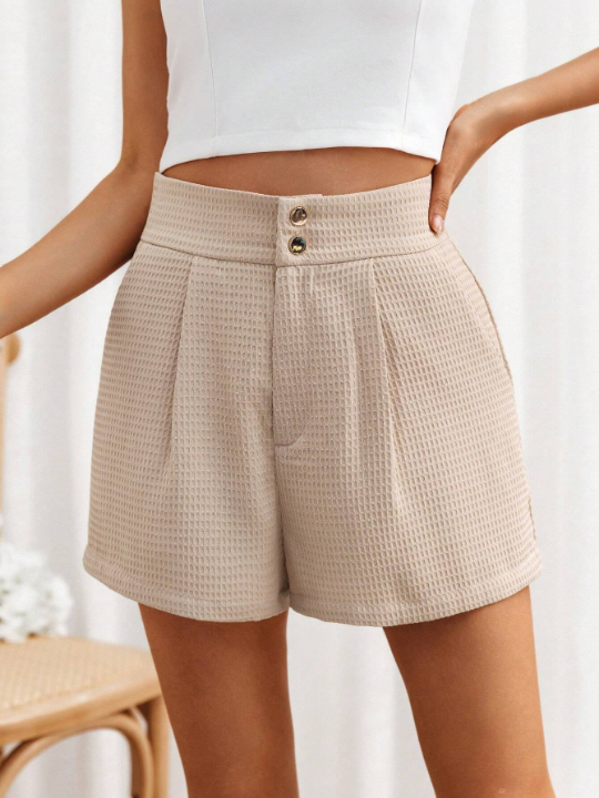 Frenchy Women's Solid Color High Waisted Shorts With Texture And Slanted Pockets