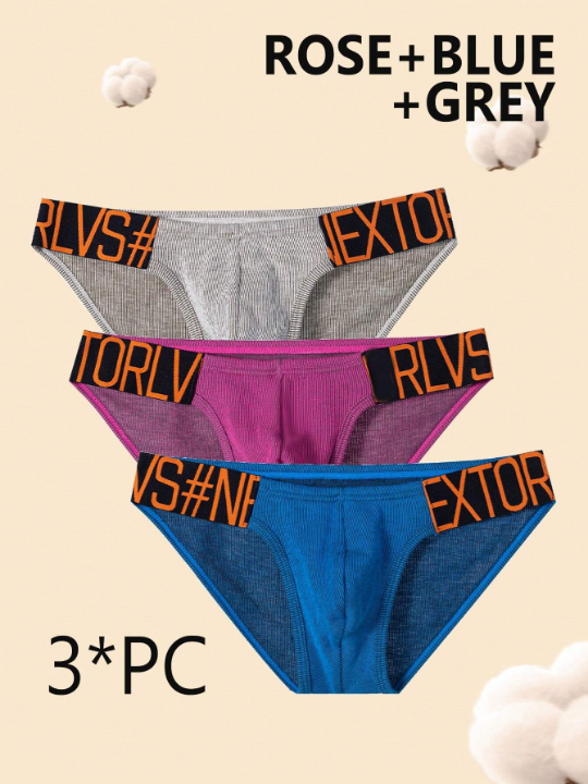 Men's 3pcs Letter Web Underwear, Sexy High Slit, Sports Hip Lift, Fitness Personality, Men's Briefs, Comfortable And Breathable Underwear