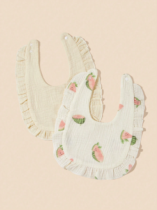 2pcs Baby Bib With Ruffle Decoration