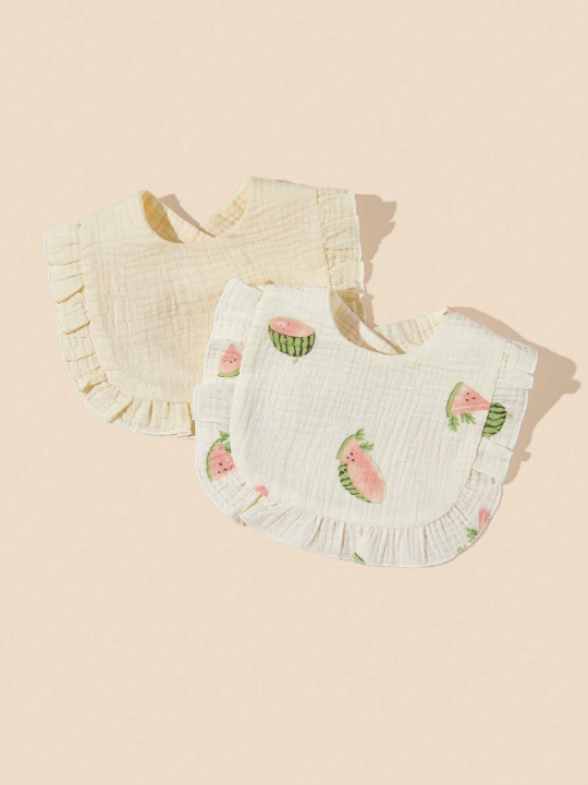 2pcs Baby Bib With Ruffle Decoration