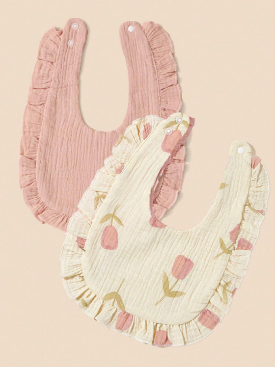 2pcs Baby Bibs With Ruffle Trim