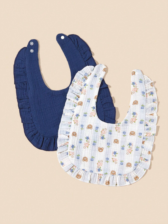 2pcs Baby Bibs With Ruffle Decoration