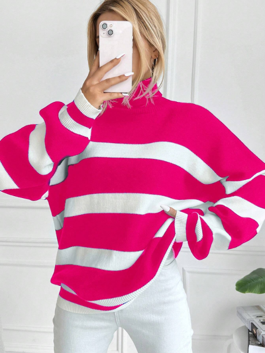 Women's Striped High Neck Sweater