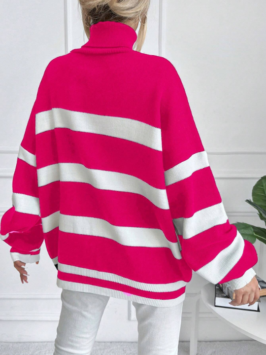 Women's Striped High Neck Sweater