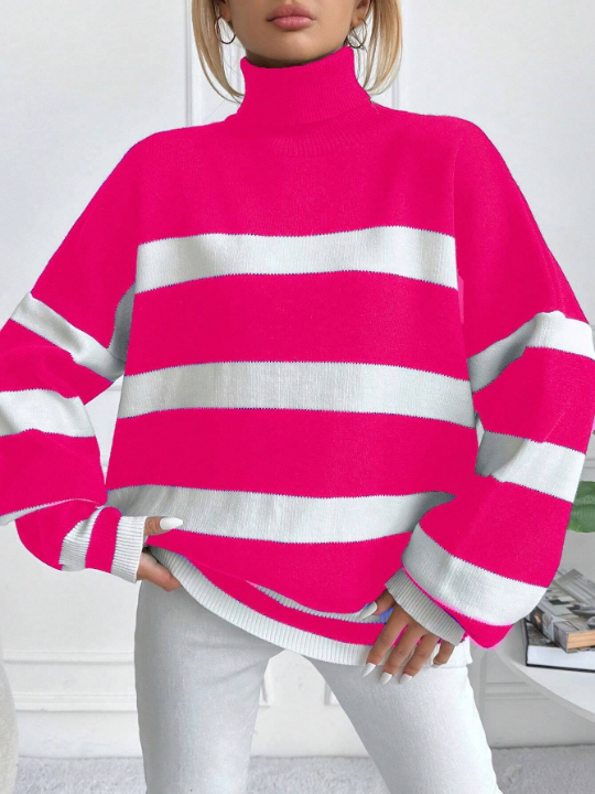 Women's Striped High Neck Sweater