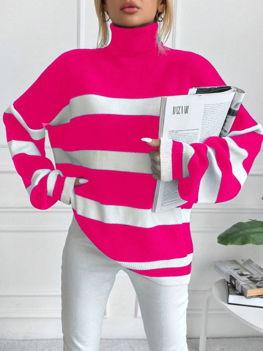 Women's Striped High Neck Sweater