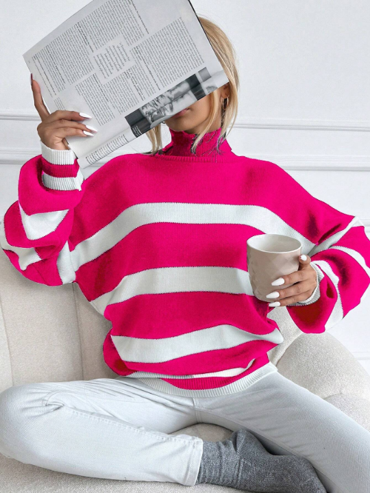 Women's Striped High Neck Sweater