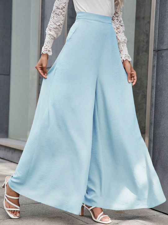 Women's Solid Color Wide Leg Pants With Pockets