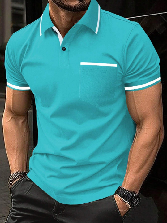 Manfinity Homme Men's Summer Color Block Short Sleeve Casual Polo Shirt