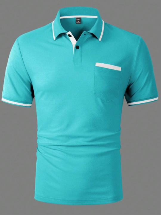 Manfinity Homme Men's Summer Color Block Short Sleeve Casual Polo Shirt