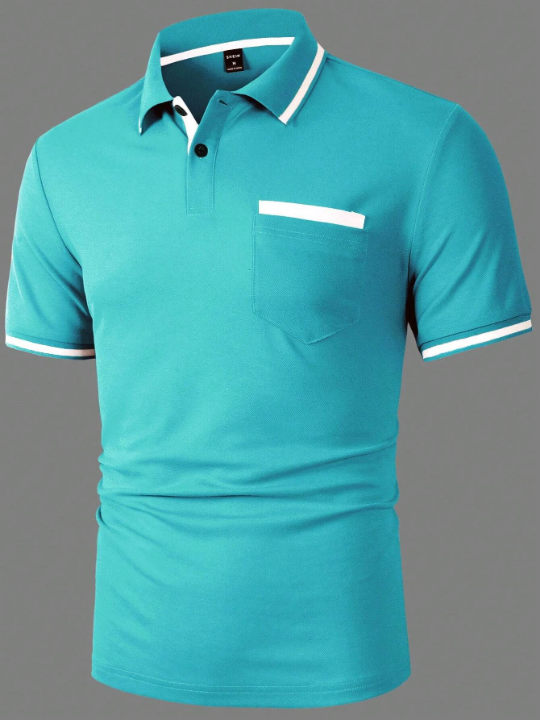 Manfinity Homme Men's Summer Color Block Short Sleeve Casual Polo Shirt