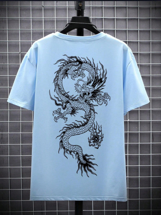 Manfinity EMRG Men's Loose Fit Short Sleeve T-Shirt With Chinese Dragon Print, Perfect For Summer Casual Wear