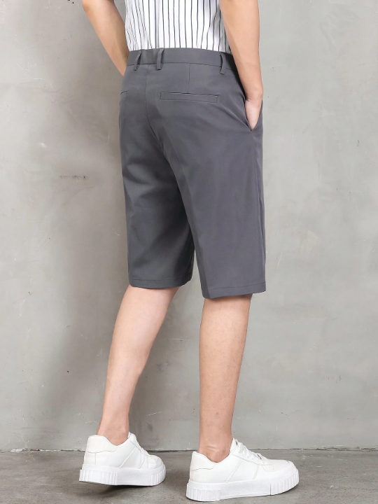 Men's Solid Color Straight Shorts With Slanted Pockets, Summer Casual