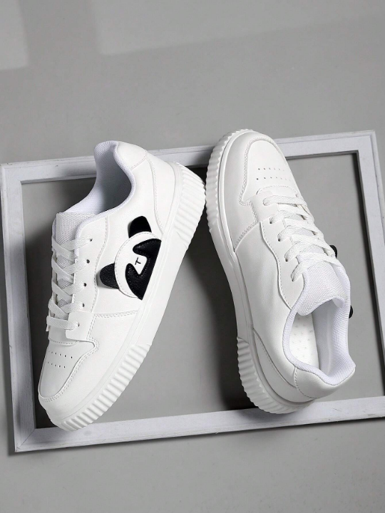 Men's Athletic Shoes, White Fashionable Sneakers With Lace-Up, Skate Shoes, Casual Shoes For Men