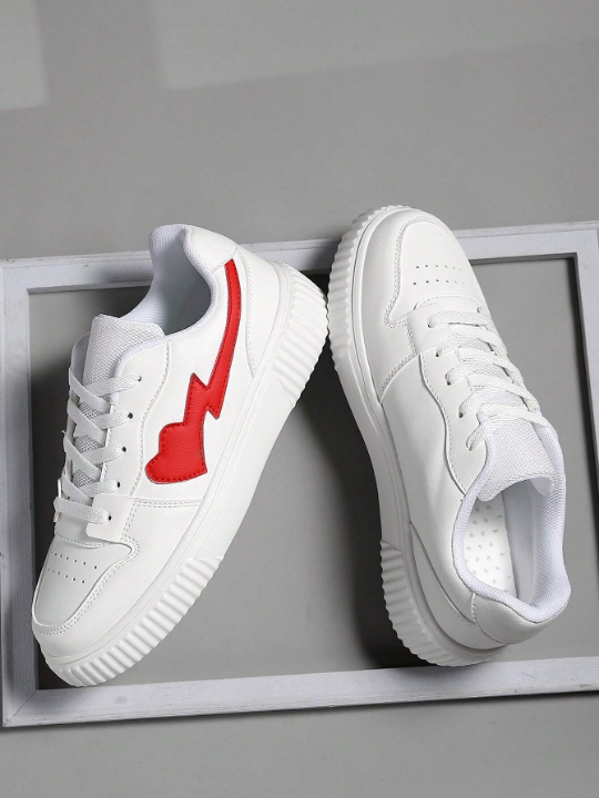 Men's Athletic Shoes White Fashion Sneakers With Lace-Up Closure For Skateboarding, Men's Casual Shoes